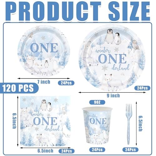 Detanpoly Arctic Polar Animal Party Plates & Napkins for Kids' 1st Birthday