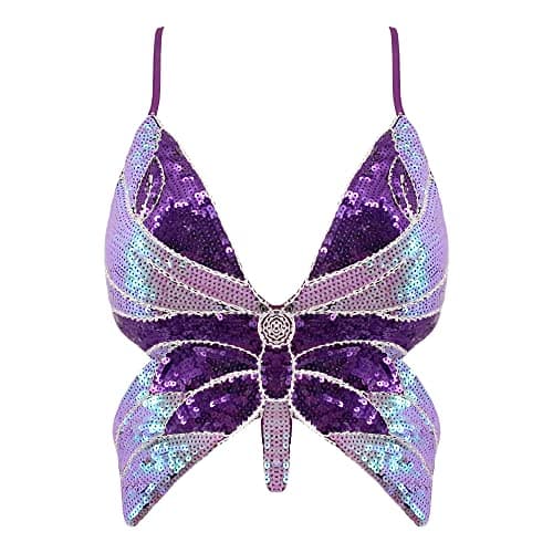 Glitter Sequin Butterfly Crop Top for Women