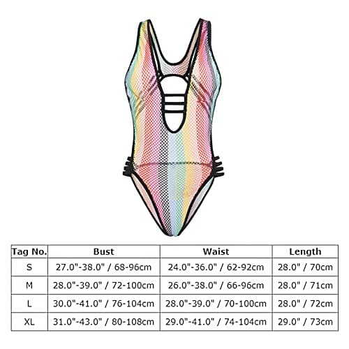 IMEKIS Women Rainbow Fishnet Dress Bodysuit - Perfect for Music Festivals, Halloween, Cosplay, Disco Dance