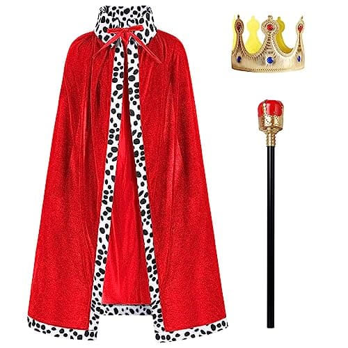 Kids and Adults IMEKIS King Prince Costume Set: Cloak, Crown, and Scepter for Halloween and Birthday Parties
