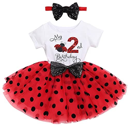 IMEKIS Baby Girls 1st & 2nd Birthday Outfit with Dress & Tutu Set