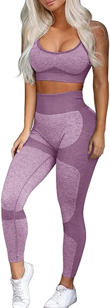 Women’s Workout Sets 2 Piece - Seamless Yoga Leggings and Cross-Strap Sports Bra Gym Outfits Activewear Matching Set