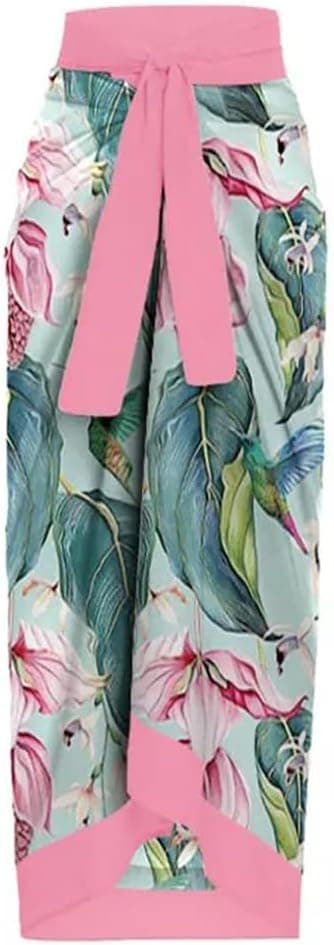 Women 2 Pieces Beach Swimsuit Floral Print Tropical Bikini Swimsuit with Cover up Wrap Skirt Bathing Suits