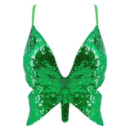 Glitter Sequin Butterfly Crop Top for Women
