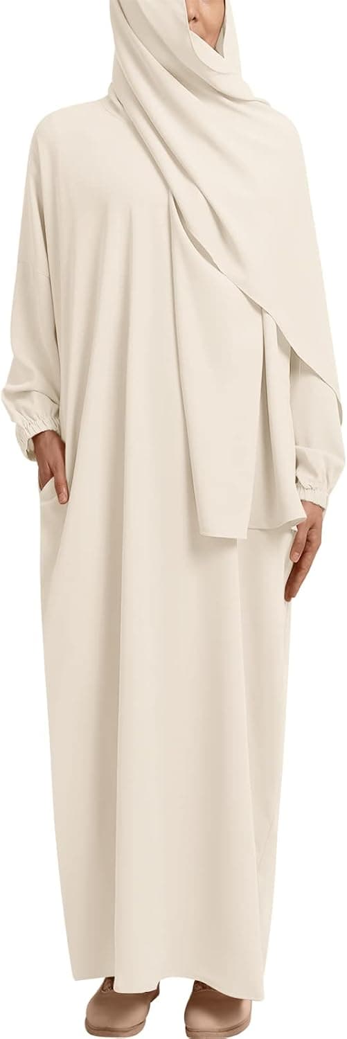 Women Muslim Abaya Modest Solid Prayer Dress with Hijab Islamic Dubai Middle East Dubai Turkey Kaftan Outfit