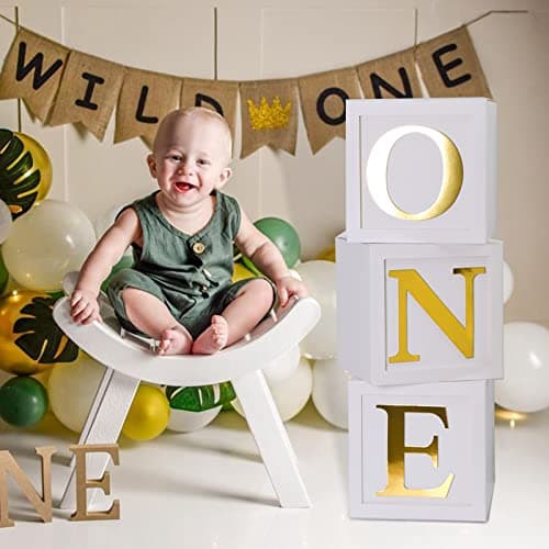 QIFU 3PC Stereoscopic Balloon Boxes with ABC Letters for 1st Birthday Decorations