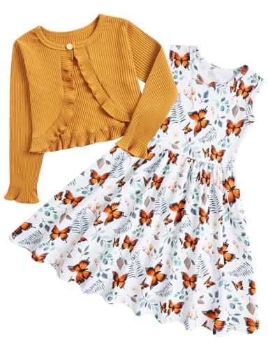 Goodstoworld Toddler Girl Fall Outfits: Sleeveless Dresses & Long Sleeve Cardigan 2-8T