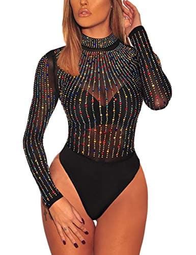 Sheer Mesh Long Sleeve Bodysuit for Women