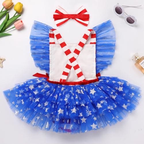 Patriotic Romper Tulle Dress Headband Birthday Cake Smash Photo Shoot for Newborn Baby Girl