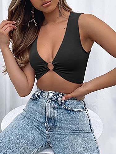 AEVZIV Women's Deep V Neck Crop Top Plunge Tank Top