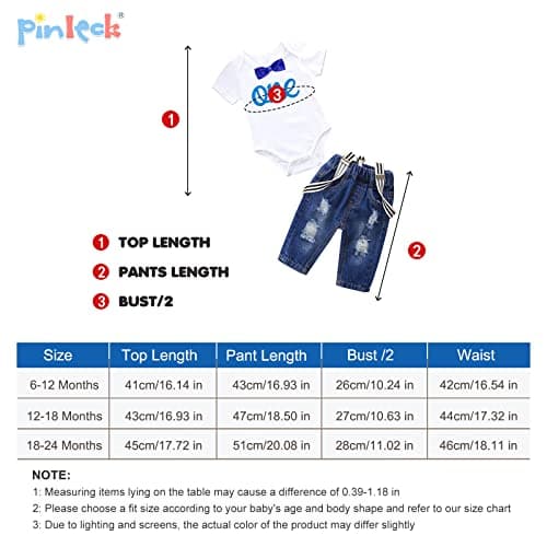 Pinleck Toddler Boy Birthday Outfit Bowtie Romper Suspender Jeans Set