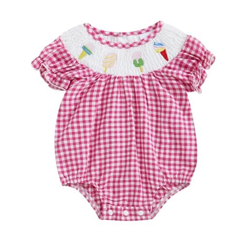 Amiblvowa Baby Girl 1st Birthday Sleeveless Embroidery Smocked Romper