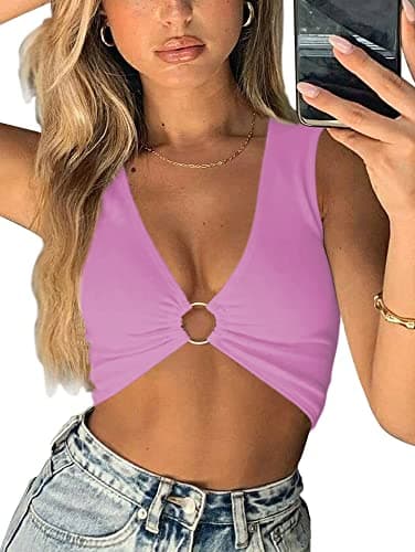 AEVZIV Women's Deep V Neck Crop Top Plunge Tank Top