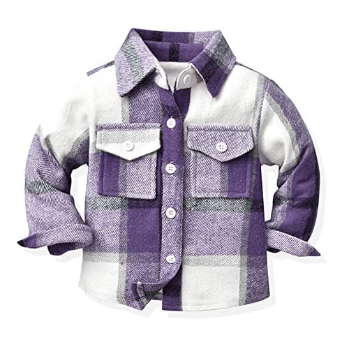 Toddler Kids Flannel Shirt Jacket Plaid Long Sleeve Lapel Button Down Shacket