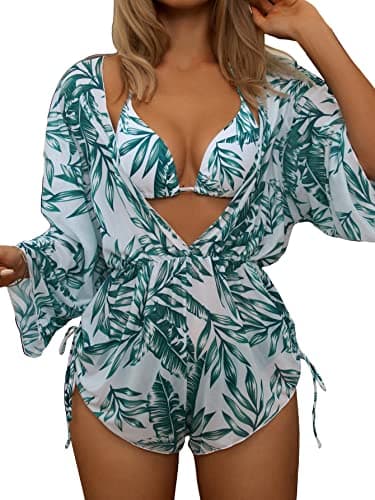 Women's 3 Piece Swimsuit Set with Sheer Mesh Cover Up