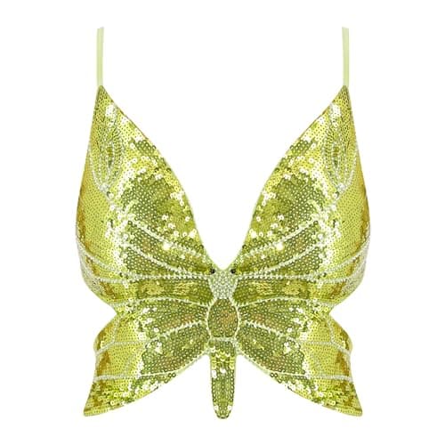 Glitter Sequin Butterfly Crop Top for Women