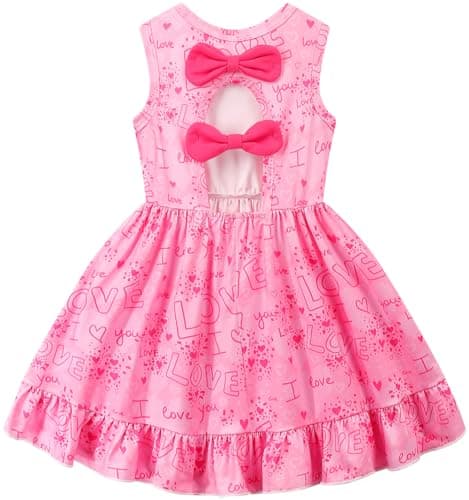 Popshion Sleeveless Back Bowknot Dress for Toddler Girls 1-7 Years Summer Birthday Party Clothes