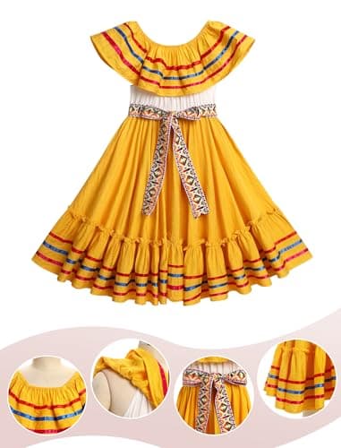 IMEKIS Toddler Girl Mexican Embroidered Floral Dress Ethnic Wear 4-10T