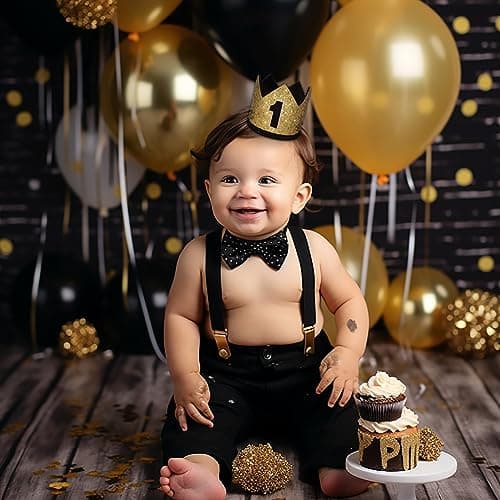 Maticr Glitter First Birthday Crown for Baby Boy Photo Prop