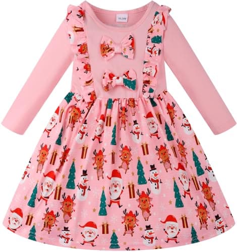 Retsugo Girls' Long Sleeve A-line Print Dress with Bowknot