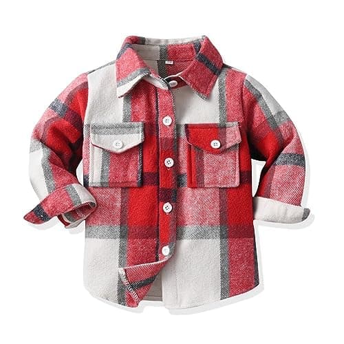 Toddler Kids Flannel Shirt Jacket Plaid Long Sleeve Lapel Button Down Shacket