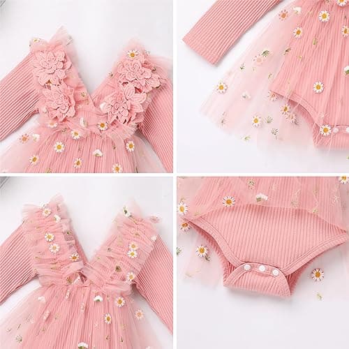 Newborn Baby Girl 1st Birthday Outfit - Long Sleeve Romper Dress