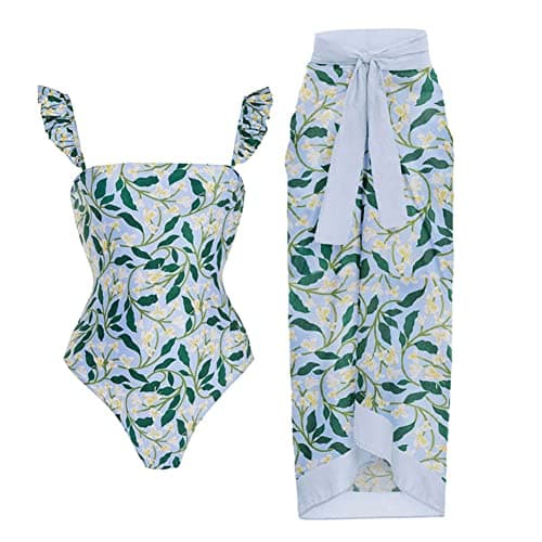 IMEKIS Women’s Floral Print Bikini Set with Wrap Skirt