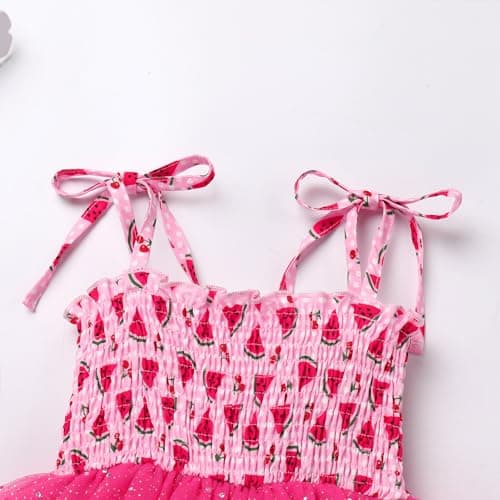 IMEKIS Toddler Girl Boho Birthday Dress & Headband Straw Melon Party Outfit