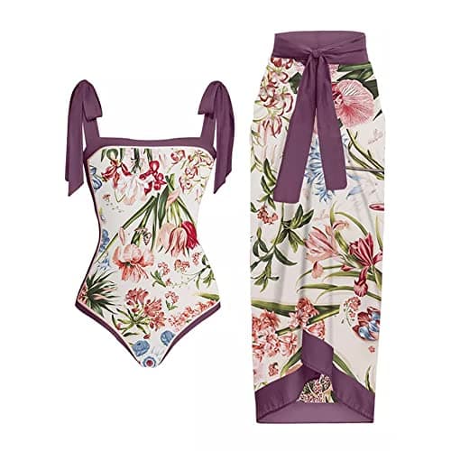 IMEKIS Women’s Floral Print Bikini Set with Wrap Skirt