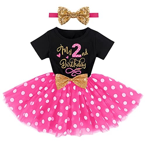 IMEKIS Baby Girls 1st & 2nd Birthday Outfit with Dress & Tutu Set