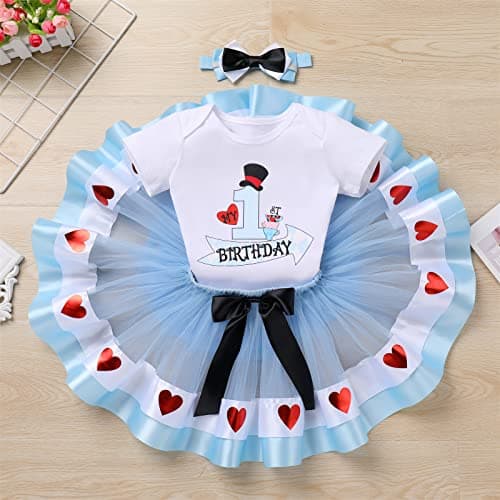 IMEKIS Toddler Girls 1st Birthday Romper + Tutu + Headband Outfit
