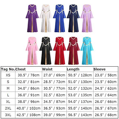 IMEKIS Metallic V Neck Praise Dance Dress Bell Sleeve Robe for Women