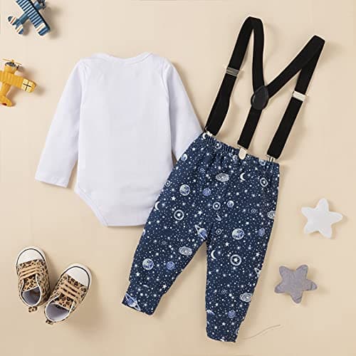 Space Theme Baby Boy 1st Birthday Outfit Set - Romper, Suspenders, Pants