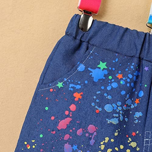 Toddler Boys Birthday Outfit with Melon Print: Romper Top, Jeans Shorts, and Suspenders