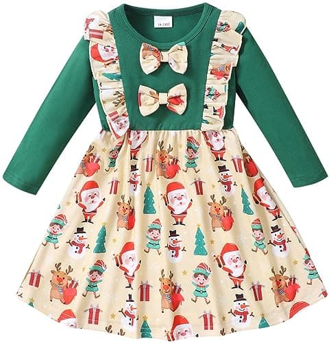 Retsugo Girls' Long Sleeve A-line Print Dress with Bowknot