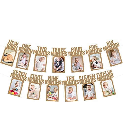 Paready First Birthday Photo Banner, Happy Birthday Decor for Boy or Girl (Silver)