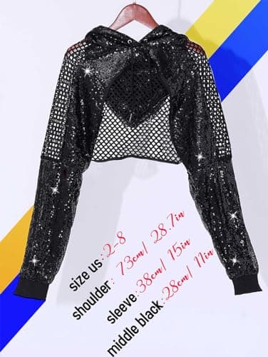 Fishnet Mesh Hoodie Crop Top with Sequin Detail for Women