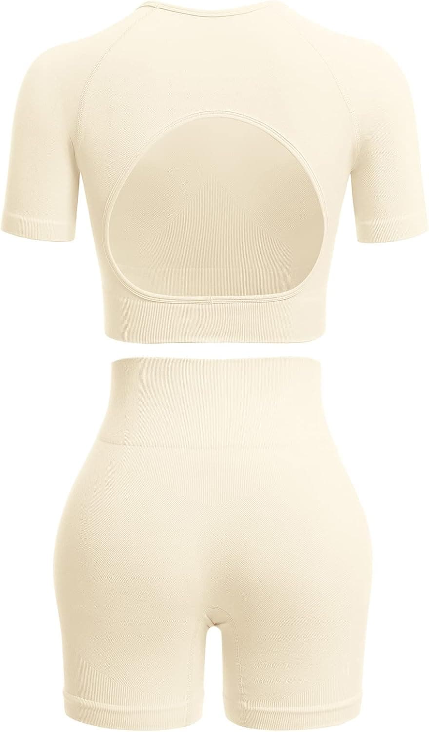 Workout Sets for Women Seamless Short Sleeve Crop Top High Waist Biker Shorts 2 Pieces Exercise Gym Yoga Outfits