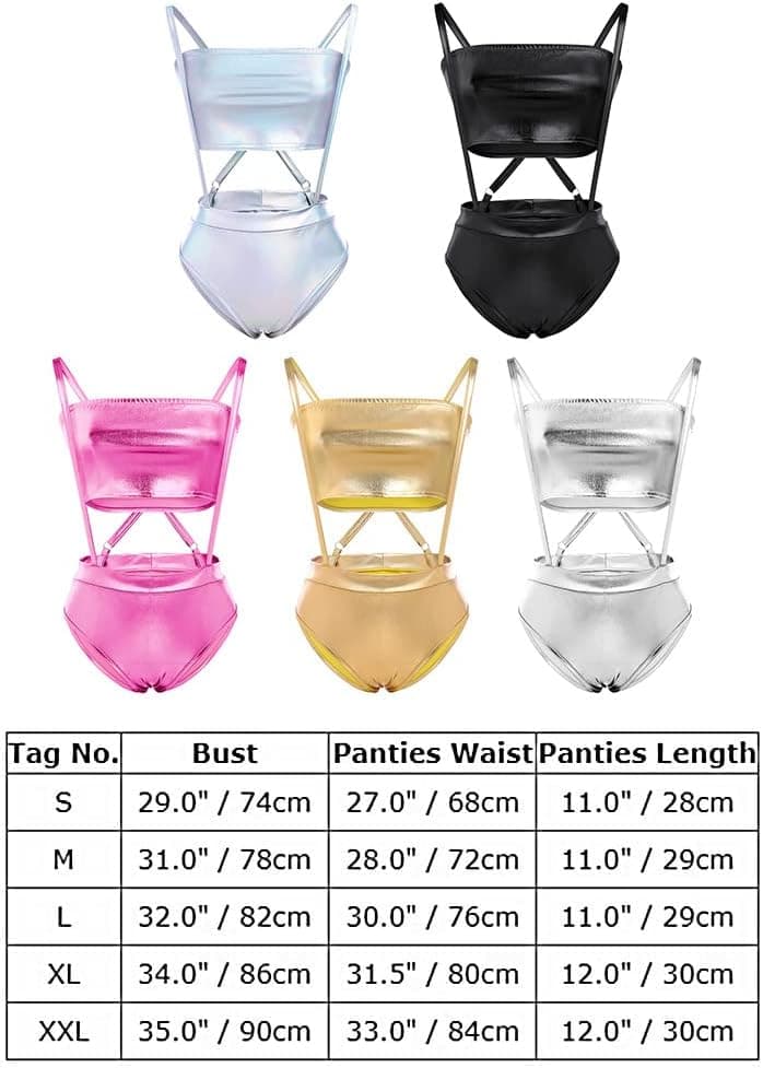 Women Shiny Metallic Bandeau Top + Suspender Hot Shorts Sexy Holographic Metallic Set Rave Outfit Sexy Bikini Clubwear