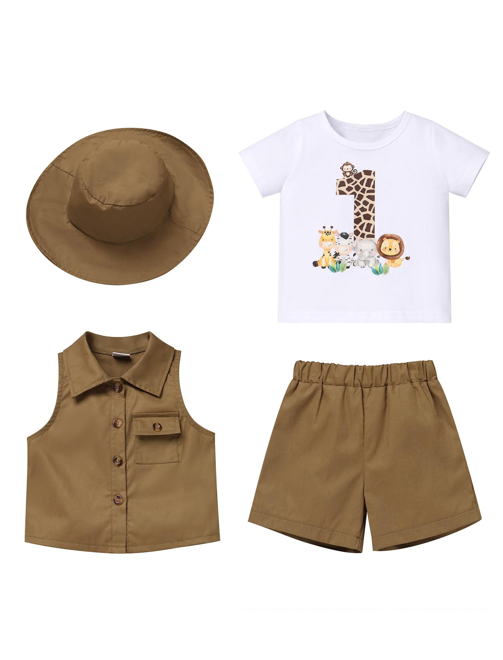 IMEKIS Baby Boys 1st Birthday Jungle Safari Outfit 4PC Set