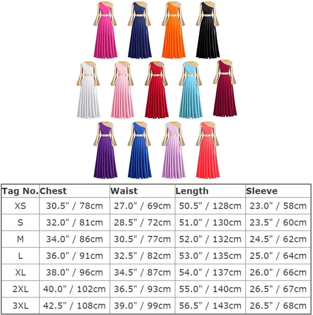 Women Metallic Bi Color Liturgical Praise Dance Dress Bell Long Sleeve Lyrical Dancewear Church Robe Worship Costume