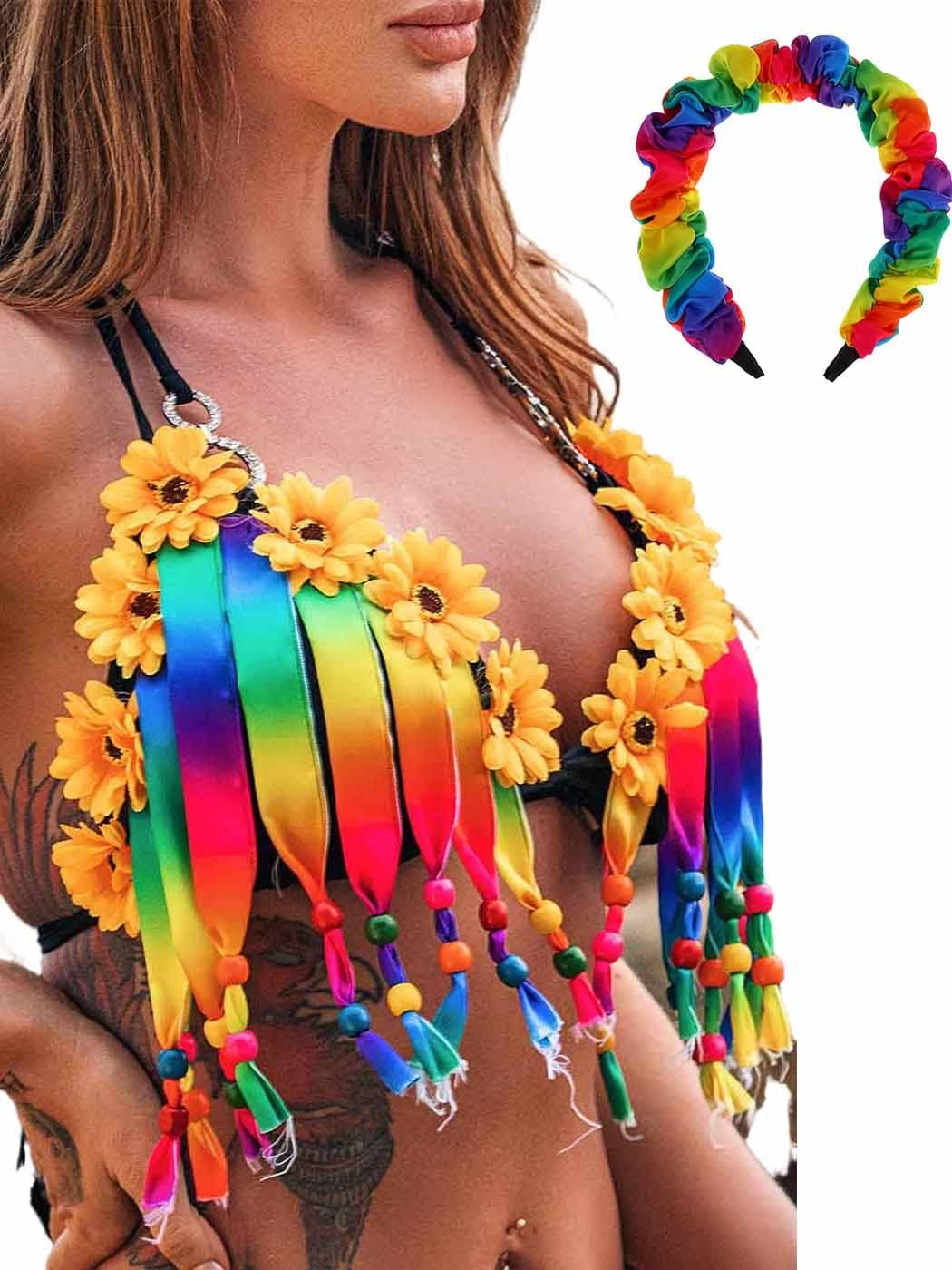 Rainbow Crop Top Set for Women and Girls
