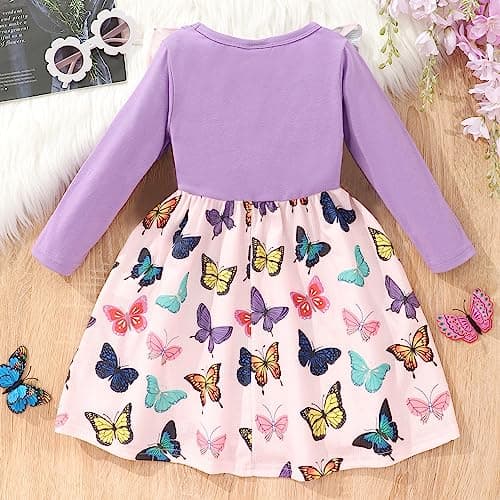 Retsugo Girls' Long Sleeve A-line Print Dress with Bowknot