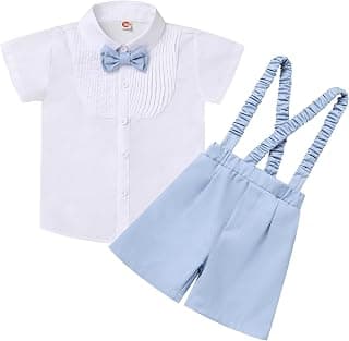Baby Boy Baptism Christening Outfit Bowtie Dress Shirt Suspenders Shorts Summer Wedding Party Formal Ring Bearer Suits