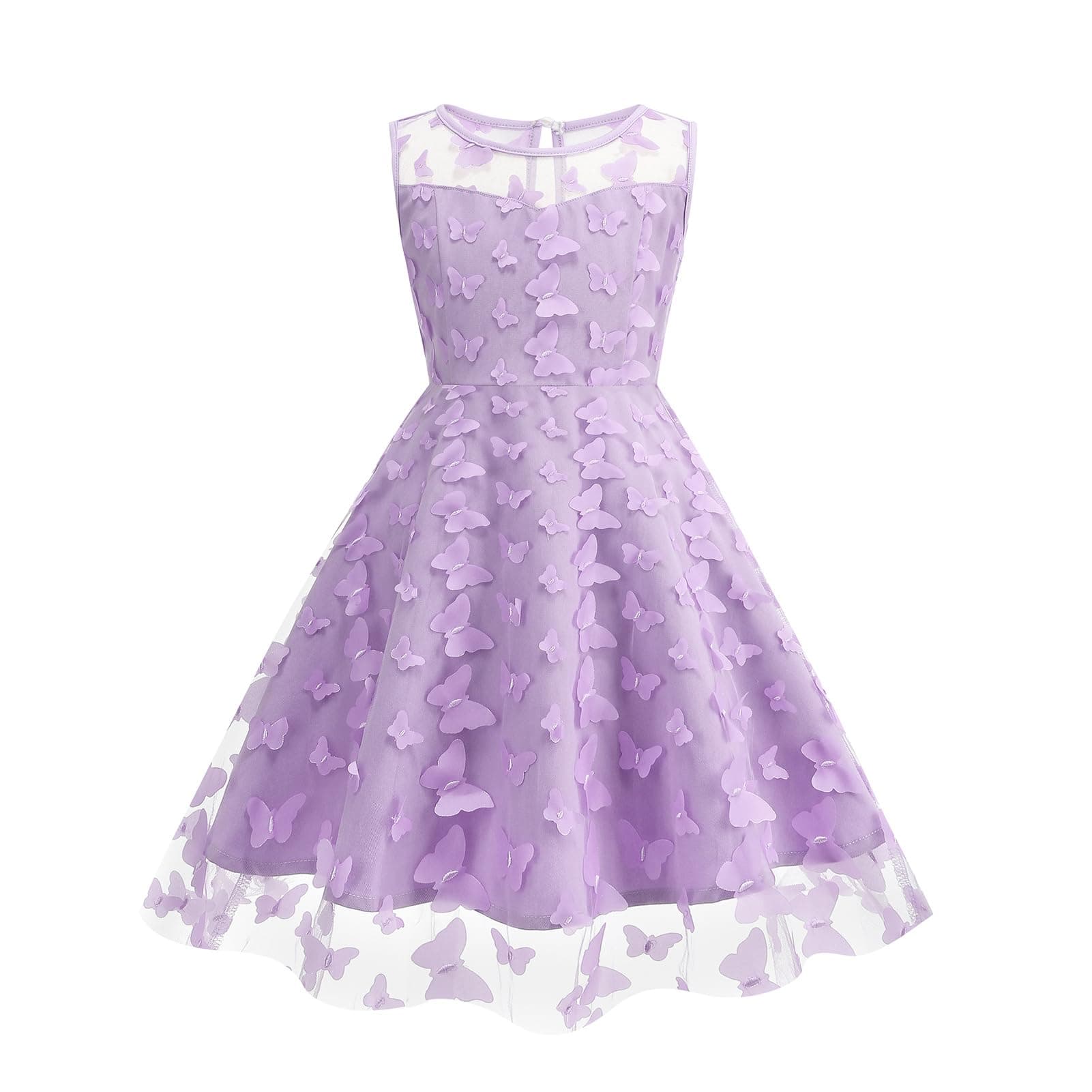 IWEMEK Girls Flower Embroidered Tulle Mesh Dress for Weddings & Birthdays