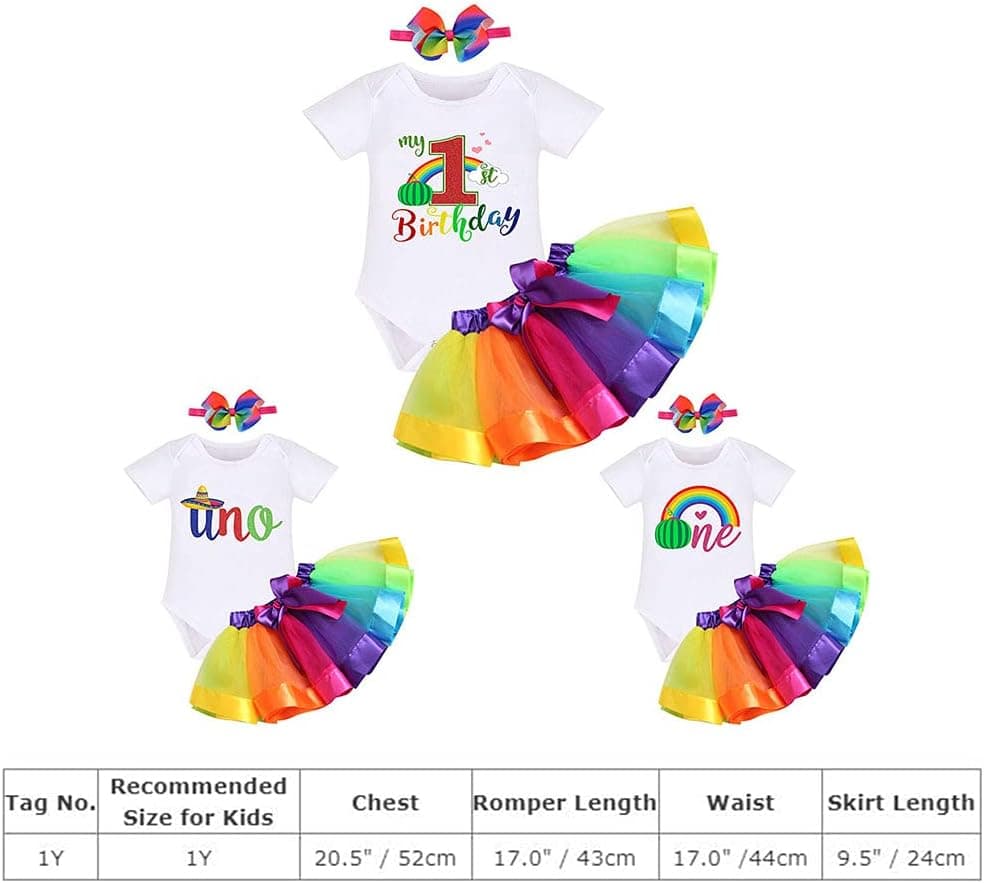 Baby Girls Watermelon 1st Birthday Outfit Cake Smash Romper Rainbow Tutu Skirt Headband Summer Clothes for Photo Shoot