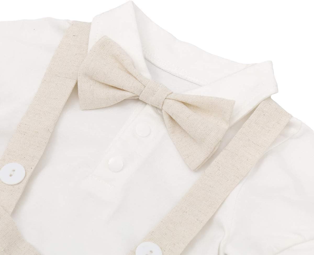 Baby Boys Formal Suit Set Short Sleeve Romper Suspenders Shorts Pants Bowtie Wedding Tuxedo Outfits Cake Smash Clothes