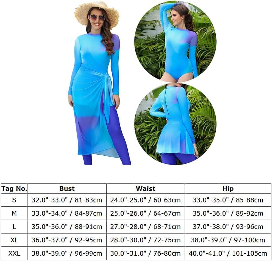 Women Burkini Swimsuits Modest Muslim Swimwear Islamic Long Sleeve Full Cover Swim Pants Rash Guard Sarongs Cover Ups