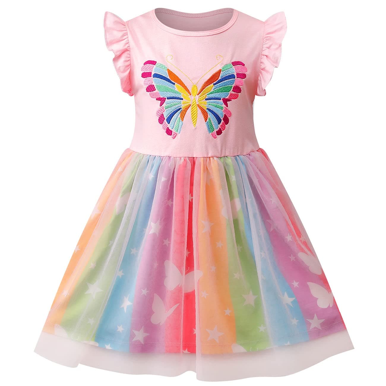 VASCHY Cute Ruffle Tulle Dress for Girls, Toddler to Big Kid Size 2-10T