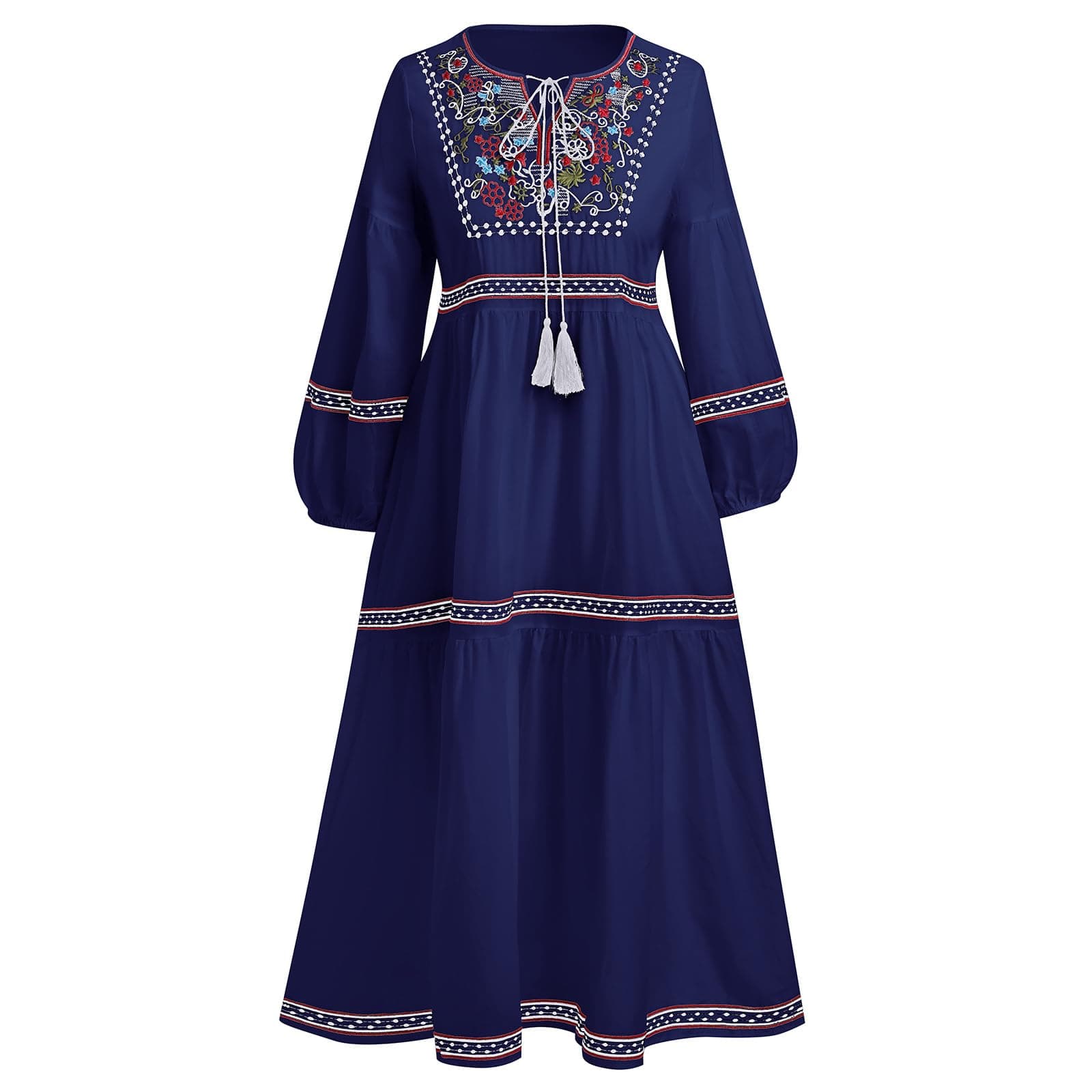 Mexican Floral Embroidered Peasant Dress - Women's Ethnic Wear